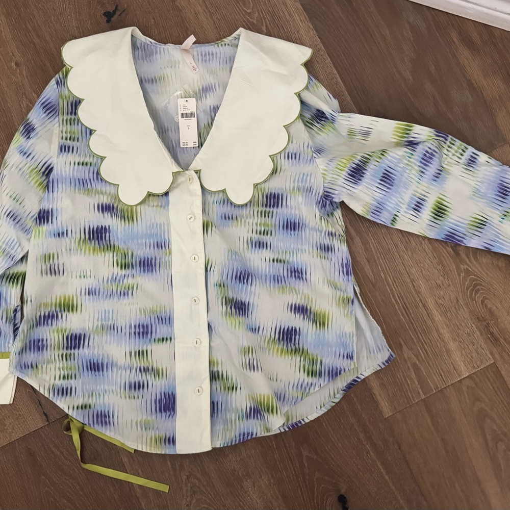 LyreBird set Pastel Watercolor Long-Sleeve Nightgown in Green & Lavender - Picture 8 of 10